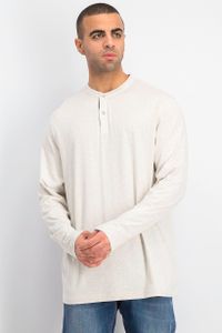 Mens Band Collar Long Sleeve Henley Shirt  Bone Heather