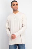 Mens Band Collar Long Sleeve Henley Shirt  Bone Heather - thumbnail