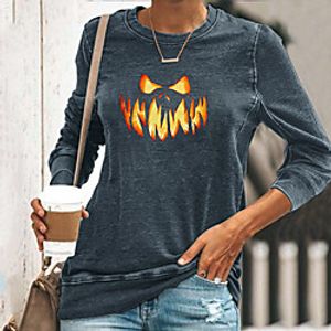 Women's Halloween T shirt Graphic Pumpkin Flame Print Round Neck Halloween Tops Blue Yellow Green miniinthebox