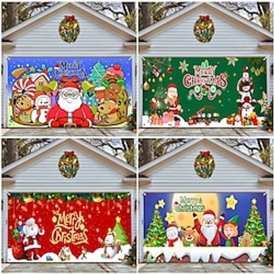 Christmas Garage Door Banner, Indoor Outdoor Christmas Holidays, Happy Background, Decoration Cover, Christmas Happy New Year Banner, Large Door Cover, Christmas Decoration miniinthebox
