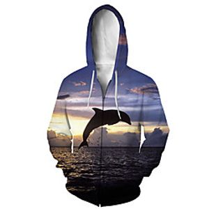 Men's Zip Up Hoodie Sweatshirt Animal 3D Casual Daily 3D Print Casual Hoodies Sweatshirts  Blue miniinthebox
