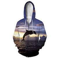 Men's Zip Up Hoodie Sweatshirt Animal 3D Casual Daily 3D Print Casual Hoodies Sweatshirts  Blue miniinthebox - thumbnail