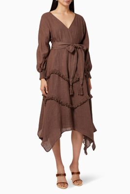 Wilderness Linen Midi Wrap Dress Wilderness Linen Midi Wrap Dress