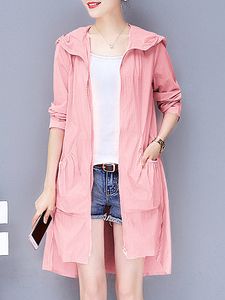 Hooded Asymmetric Hem Plain Trench Coat