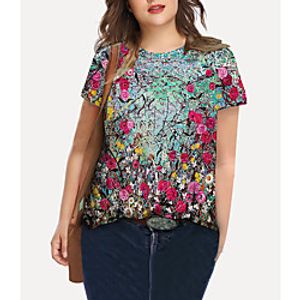 Women's Plus Size Tops T shirt Print Floral Graphic Large Size Crewneck Short Sleeve Basic Big Size XL XXL 3XL 4XL 5XL Blushing Pink Lightinthebox