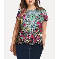 Women's Plus Size Tops T shirt Print Floral Graphic Large Size Crewneck Short Sleeve Basic Big Size XL XXL 3XL 4XL 5XL Blushing Pink Lightinthebox - thumbnail