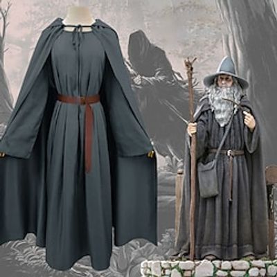 The Lord of the Rings Gandalf Costume Men's Women's Movie Cosplay Cosplay White Gray Cloak Hat Waist Belt Carnival Masquerade Polyester  Cotton Lightinthebox