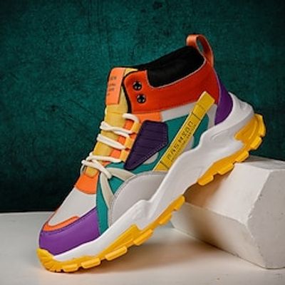 Men's Sneakers Comfort Shoes Basketball Walking Casual Athletic PU Slip Resistant Lace-up White  Green White  Yellow Blue Fall Lightinthebox