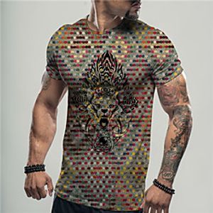 Men's Unisex Tee T shirt Shirt 3D Print Graphic Prints Lion Print Short Sleeve Daily Tops Casual Designer Big and Tall Brown miniinthebox