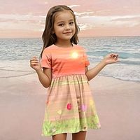 Girls' 3D Floral Dress Short Sleeve 3D Print Summer Cute Sweet Kids 3-12 Years Casual Dress Knee-length Polyester Regular Fit Lightinthebox