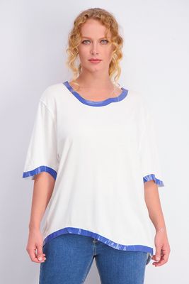Womens Contrast Elbow Sleeve Top White Womens Contrast Elbow Sleeve Top White