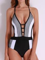 Sexy Patchwork Cut Out Halter Backless Monokini Hollow Bodysuit - thumbnail