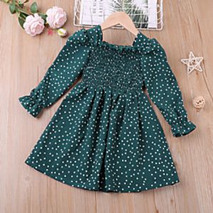 Kids Toddler Little Girls' Dress Polka Dot Daily Print Green Knee-length Long Sleeve Basic Sweet Dresses Children's Day Fall Spring 2-6 Years Lightinthebox