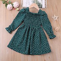 Kids Toddler Little Girls' Dress Polka Dot Daily Print Green Knee-length Long Sleeve Basic Sweet Dresses Children's Day Fall Spring 2-6 Years Lightinthebox - thumbnail