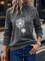 Women's Floral Print Button Stand Collar Casual Sweatshirt