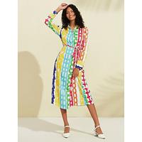 Satin Rainbow Letter Print Midi Shirt Dress - thumbnail