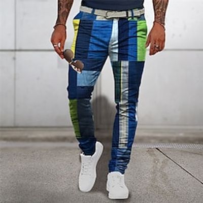 Color Block Colorful Business Casual Men's 3D Print Dress Pants Pants Trousers Outdoor Daily Wear Streetwear Polyester Wine Blue Brown S M L Medium Waist Elasticity Pants Lightinthebox