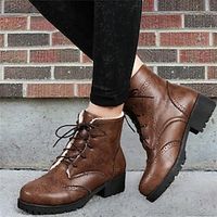 Women's Boots Combat Boots Brogue Plus Size Office New Year Daily Cut-out Booties Ankle Boots Lace-up Flat Heel Round Toe Elegant Plush Casual Faux Leather Black Brown miniinthebox