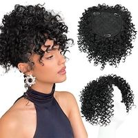 Afro Kinky Curly Short Hair Toppers with Bangs Black Clip in Synthetic Wiglets Hair Pieces for Men and Women with Thinning Hair Instant Volume and Style Lightinthebox