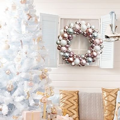 Ball Wreath, Traditional Pink Christmas Ball Wreath Garland with Feathers for Home Wall Decor, Festive Supplies Lightinthebox