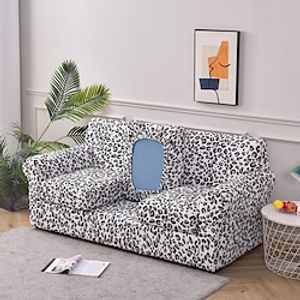 Leopard Printed Stretch Couch Seat Cover for 3 Cushion Couch Sofa 4 Pieces Stretch Sofa Covers Removable Washable Soft Spandex Furniture Protector Anti Slip Dogs Lightinthebox