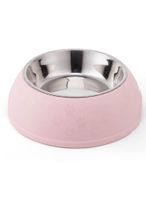 Paw Print Single Dining Large Pet Feedrer With Stainless Steel Bowl & Non Slip Rubber Bottom pink For Cat & Dog - 29.5X10cm