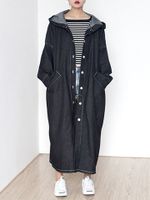 Hooded Pocket Denim Trench Coats