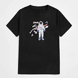 Men's Unisex Tees T shirt Hot Stamping Graphic Prints Astronaut Plus Size Print Short Sleeve Casual Tops 100% Cotton Basic Designer Big and Tall Black Lightinthebox