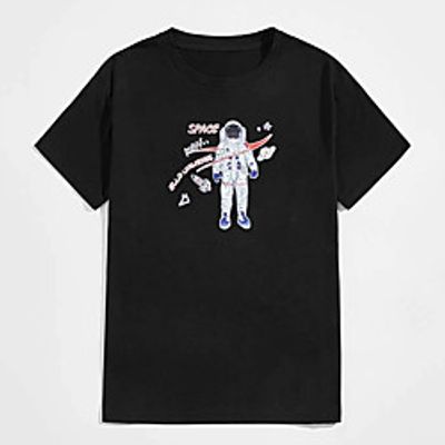 Men's Unisex Tees T shirt Hot Stamping Graphic Prints Astronaut Plus Size Print Short Sleeve Casual Tops 100% Cotton Basic Designer Big and Tall Black Lightinthebox