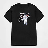 Men's Unisex Tees T shirt Hot Stamping Graphic Prints Astronaut Plus Size Print Short Sleeve Casual Tops 100% Cotton Basic Designer Big and Tall Black Lightinthebox - thumbnail