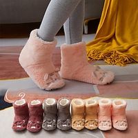 Women's 1 Pair Socks Slipper Socks Fashion Cute Comfort Acrylic Cartoon Casual Daily Indoor Ultra Warm Winter Fall Pink Fuchsia Khaki miniinthebox - thumbnail