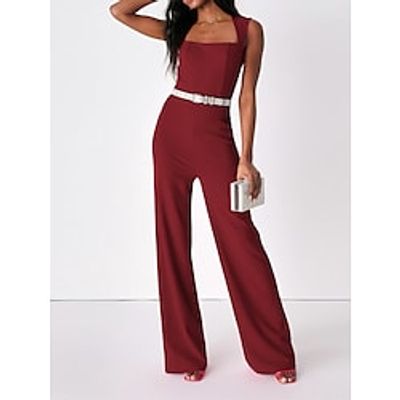 Women's Jumpsuit Backless High Waist Solid Color Square Neck Elegant Party Cocktail Party Regular Fit Sleeveless Black Light Green Red S M L Summer Lightinthebox