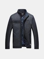 Plus Size Winter Casual Thicken Warm Stitching Stand Collar Jacket for Men - thumbnail