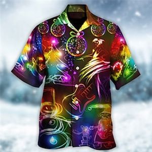 Christmas Tree Lights Casual Rock Men's Shirt Outdoor Christmas Street Fall Turndown Short Sleeve Purple S M L Shirt Lightinthebox