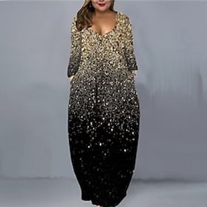 Women's Plus Size Casual Dress Color Gradient V Neck Long Sleeve Fall Winter Casual Maxi long Dress Causal Daily Dress Lightinthebox