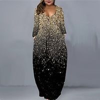 Women's Plus Size Casual Dress Color Gradient V Neck Long Sleeve Fall Winter Casual Maxi long Dress Causal Daily Dress Lightinthebox - thumbnail