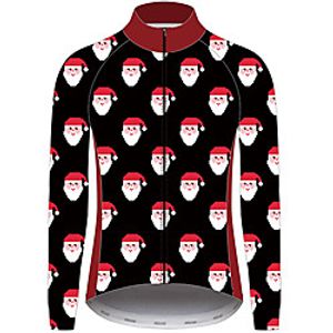 21Grams Christmas Men's Long Sleeve Cycling Jersey - Black / Red Bike Jersey Padded Shorts / Chamois Top UV Resistant Quick Dry Breathable Sports Winter Fleece 100% Polyester Mountain Bike MTB Road miniinthebox