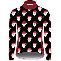 21Grams Christmas Men's Long Sleeve Cycling Jersey - Black / Red Bike Jersey Padded Shorts / Chamois Top UV Resistant Quick Dry Breathable Sports Winter Fleece 100% Polyester Mountain Bike MTB Road miniinthebox - thumbnail
