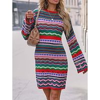 Women's Sweater Dress Jumper Dress Winter Dress Mini Dress Knitwear Fashion Daily Color Block Outdoor Daily Vacation Going out Crew Neck Long Sleeve Patchwork 2023 Regular Fit Green Rose Red S M L XL Lightinthebox - thumbnail