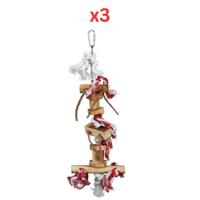 Trixie Wood & Leather Toy On Rope For Birds - Brown 35cm (Pack Of 3)