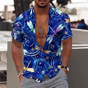 Men's Shirt Graphic Shirt Floral Turndown Blue Print Outdoor Street Short Sleeve Button-Down Print Clothing Apparel Fashion Designer Casual Breathable  Summer  Spring  Summer Lightinthebox