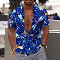 Men's Shirt Graphic Shirt Floral Turndown Blue Print Outdoor Street Short Sleeve Button-Down Print Clothing Apparel Fashion Designer Casual Breathable  Summer  Spring  Summer Lightinthebox - thumbnail