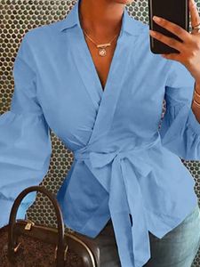 Bowknot V-neck Lantern sleeves Blouse