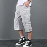 Men's Cargo Shorts Shorts Capri Pants Hiking Shorts Elastic Waist Leg Drawstring Multi Pocket Plain Comfort Wearable Calf-Length Casual Daily Going out 100% Cotton Sports Stylish Yellow camouflage Lightinthebox - thumbnail