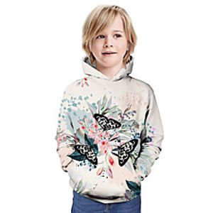 Kids Boys' Hoodie  Sweatshirt Long Sleeve Butterfly 3D Print Floral Animal Print Beige Children Tops Summer Active Daily Wear Regular Fit 3-13 Years miniinthebox