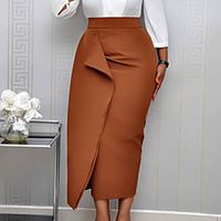 Women's Daily Date Streetwear Skirts Solid Colored Ruffle Black Light Brown Lightinthebox - thumbnail