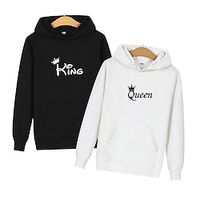 Couple's Hoodie Sweatshirt Pullover Letter Valentine's Day Active Sportswear Print Drawstring Front Pocket Black White Dark Gray Casual Sports Hooded Long Sleeve Top Micro-elastic Spring   Fall Lightinthebox - thumbnail