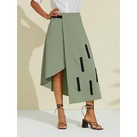 Rayon Blend Buckle Belt Midi Skirt