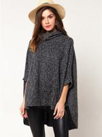 Elegant Turtleneck Woolen High Low Cloak