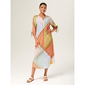 Colorful Silk Scarf Printed Tie Sleeve Maxi Dress